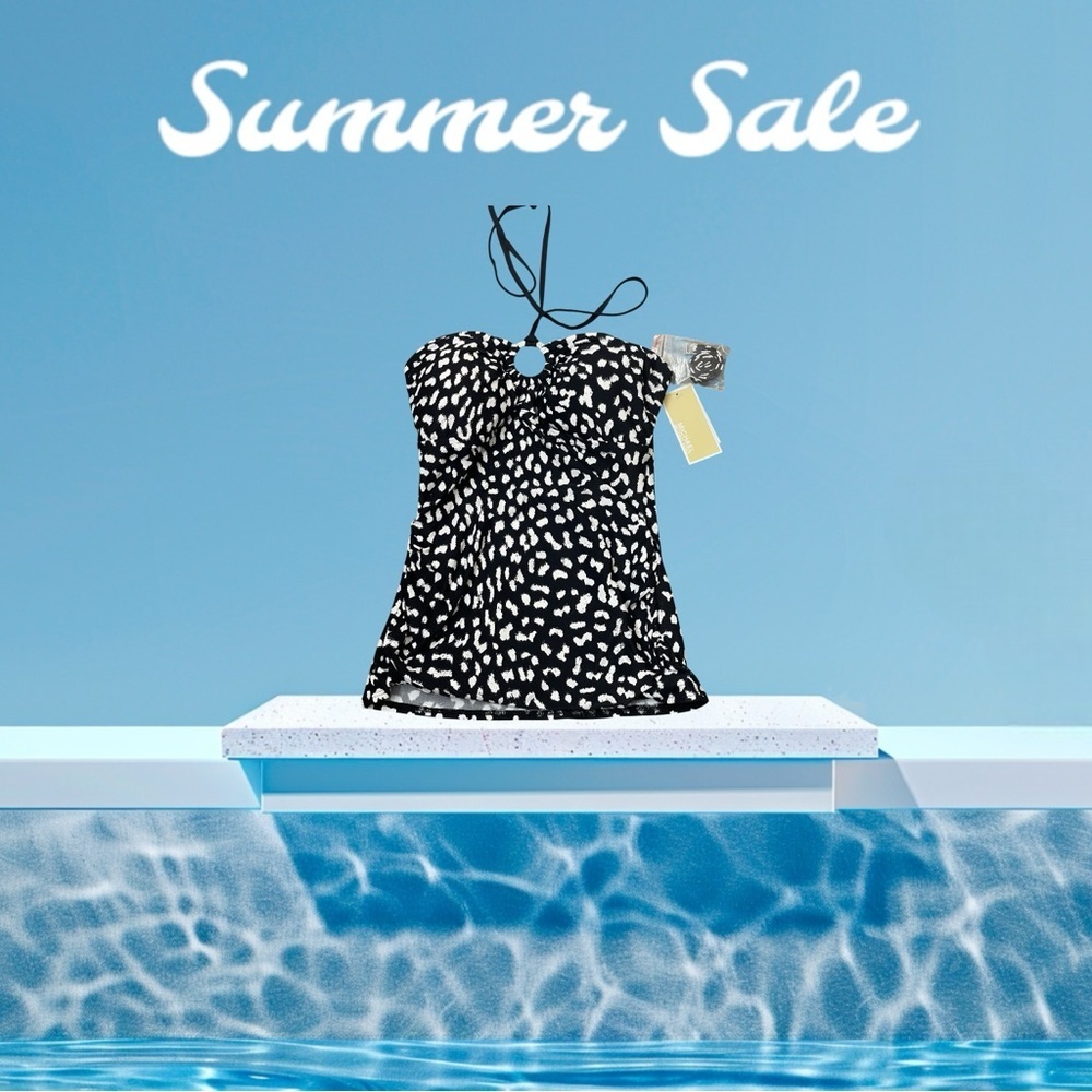 MICHAEL KORS BLACK
ANIMAL PRINT LOGO
RING BANDINI TANKINI
SWIMSUIT HALTER TOP S - Picture 15 of 16